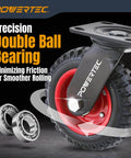 8 inch caster wheels set of 2 with heavy duty all-terrain design, knobby rubber tread casters including 1 swivel and 1 fixed wheel close-up view.