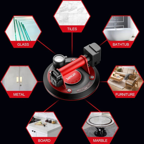 8-Inch Glass Suction Cup With Metal Handle, Electric Vacuum Lifter Clamp with various application examples for glaziers, builders