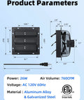 Side and front view of 8 Inch Shutter Exhaust Fan With 760 CFM High Speed Wall Mounted Ventilation for various spaces
