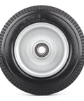 8-inch flat-free tire, 2.50-4 solid tire and wheel, 5/8" bearings, 2.2" offset hub for hand truck garden wagon trolley, front view