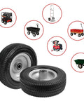 8-inch solid tire replacement - 2.50-4" flat free tire for carts, tractors, and wagons, featuring 5/8" bearings, 2.25" hub offset, 2 pack