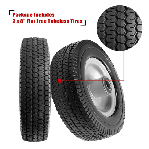 8-inch solid tire replacement - 2.50-4 flat free tire and wheel heavy-duty for gorilla carts side view showing tread pattern