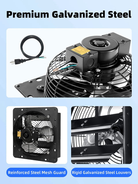 8 Inch Shutter Exhaust Fan With 760 CFM High Speed Wall Mounted Ventilation for Shed Garage Close-up