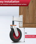 8 Inch Gate Wheel For Metal Tube Gates With 600Lb Capacity Heavy Duty Gate Caster Featuring 360 Degree Rotation And Spring Loaded Design installed on wooden gate with measurement indicators