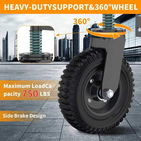 8 Inch Heavy Duty Gate Wheel With Solid Rubber Tire And Shock Absorbing Springs, 750 Lb Weight Capacity, Corrosion And Rust Resistant