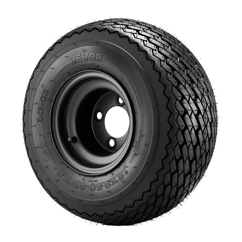 18x8.50-8 all terrain golf cart tire with black steel rim, part of 8 Inch Golf Cart Wheels and Tires Combo Set, 4 Ply, 4 Lug