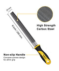 Durable 8 inch half round file crafted from premium T12 carbon steel with 62-66 HRC hardness, featuring a non-slip handle