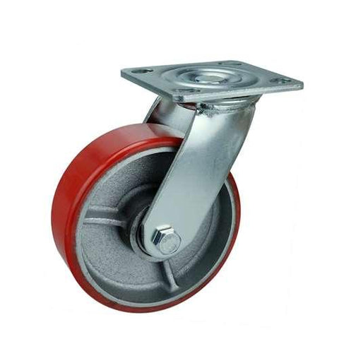 8" Inch Heavy Duty Caster Wheel 1190 pounds Swivel Cast Iron and Polyurethane Top Plate - VXB Ball Bearings