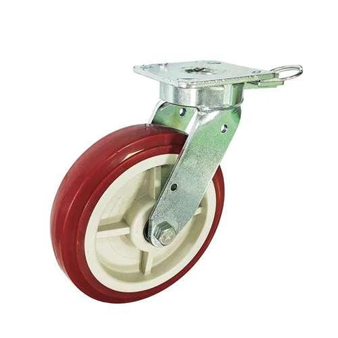 8" Inch Heavy Duty Caster Wheel 1543 pounds Swivel and Upper Brake Aluminium and Polyurethane Top Plate - VXB Ball Bearings