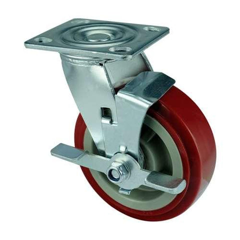 8" Inch Heavy Duty Caster Wheel 661 pounds Side brake Polyurethane Top Plate - VXB Ball Bearings