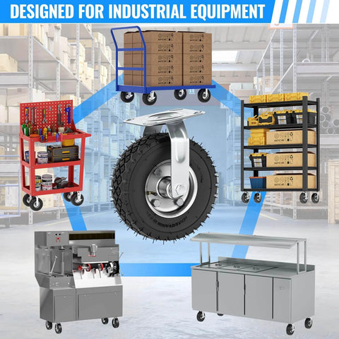8 inch heavy duty caster wheels with brakes set of 4, locking swivel plate for industrial equipment use.
