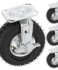 8 inch heavy duty caster wheels with brakes set of 4, locking swivel plate industrial casters rated up to 880 lbs close-up view