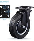 Side view of 8 Inch Heavy Duty Caster Wheels Set Of 4 With 2 Swivel And 2 Fixed Industrial Rubber Casters 3200 Lbs Capacity