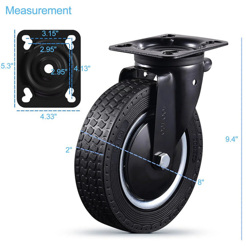 Side view of 8 Inch Heavy Duty Caster Wheels Set Of 4 With 2 Swivel And 2 Fixed Industrial Rubber Casters 3200 Lbs Capacity