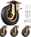 8 Inch Heavy Duty Casters Set Of 4 With 2 Locking Swivel And 2 Non Locking Swivel 3200 Lbs Capacity Large Solid Rubber Wheels