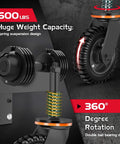 8 inch heavy duty fence gate wheel with spring loaded caster, showing 360 degree rotation and 600 lb capacity design.