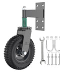 8 Inch Gate Wheel For Metal Tube And Wooden Gates, 15.4 Inch Height, Spring Loaded Heavy Duty Rubber Caster, 700 Lb Capacity, Steel Bracket