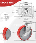 Dimensions of the 8 inch heavy duty industrial locking casters set of 4 with polyurethane swivel plate design.