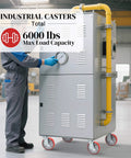 8 inch heavy duty industrial locking casters set of 4 with polyurethane swivel plate design on a heavy equipment cart.