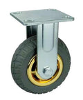 8" inch Heavy Duty Rubber Caster Wheel - Fixed - PP Core - Top Plate Mount with gold rim and rubber tread.