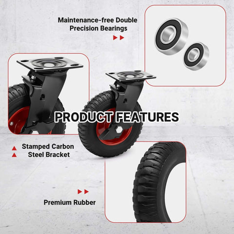 8 inch outdoor heavy duty rubber caster wheels designed for rough terrain, industrial swivel casters with brake for features