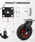 8 inch outdoor heavy duty rubber caster wheels designed for rough terrain, industrial swivel casters with brake for dimensions and details.