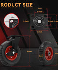 8 inch Heavy Duty Rubber Caster wheels set of 4, product size diagram showing dimensions of outdoor industrial swivel casters.