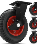 8 inch Heavy Duty Rubber Caster wheels set of 4, outdoor industrial swivel casters with brakes rated at 2200 lbs close-up view