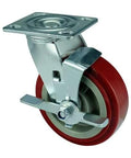 8" inch Heavy Duty Caster Wheel 661 Lbs - PVC - Top Plate Mount with silver top plate and red wheel.