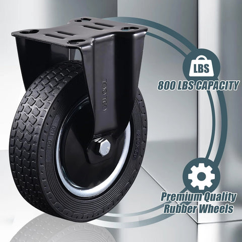 8 Inch Heavy Duty Caster Wheels Set Of 4 With 2 Swivel And 2 Fixed Industrial Rubber Casters 3200 Lbs Capacity For Utility Carts Workbenches Warehouse Equipment Trucks And Dolly Includes Mounting Hardware close-up of rubber wheel