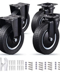 8 Inch Heavy Duty Caster Wheels Set Of 4 With 2 Swivel And 2 Fixed Industrial Rubber Casters 3200 Lbs Capacity For Utility Carts Workbenches Warehouse Equipment Trucks And Dolly Includes Mounting Hardware