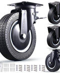 Rigid 8 inch caster wheels set of 4 heavy duty industrial swivel locking casters 3200 lbs load capacity, black rubber with bolts