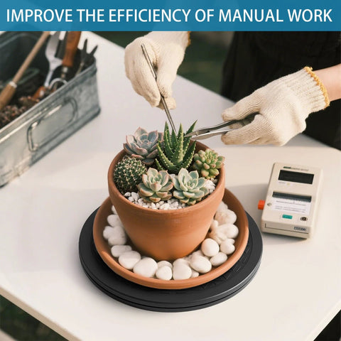 Heavy Duty Rotating Swivel Stand with 8 Inch Lazy Susan Base used for plant display, showing 360 degree turntable support.