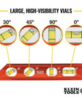 8 Inch Billet Magnetic Torpedo Level With V Groove For Precise 0 30 45 90 Degree Readings Tapered Nose High Visibility Orange Body And Secure Magnet Track For Hands Free Alignment On Metal Surfaces with focus on vials for angle measurements