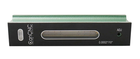 8 Inch Pro Grade Master Precision Level with 0.0002 Inch per 10 Inch Accuracy, adjustable vial, cast iron body, V-groove base, front view.