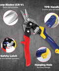 8 Inch Aviation Snips Straight Cut Heavy Duty Metal Cutter With Safety Lock Non Slip Handle CRV Steel, detailed features view