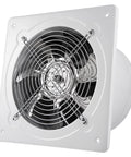 Front view of Beefy 8 Inch Exhaust Fan 735 CFM Wall Mounted Ventilation Blower with metal grille and white frame for bathroom or attic use.