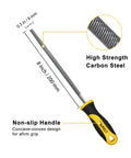 8 inch round metal file crafted from T12 carbon steel with 62-66 HRC, deeply quenched for precise deburring