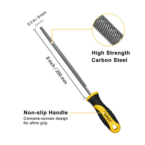 8 inch round metal file crafted from T12 carbon steel with 62-66 HRC, deeply quenched for precise deburring