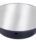 8" Electric Turntable Motorized - Rotating Display Stand - Black, showcasing a sleek mirrored surface and black base.