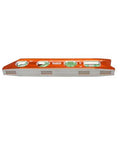 Front view of 8 Inch Billet Magnetic Torpedo Level With V Groove For Precise 0 30 45 90 Degree Readings Tapered Nose High Visibility Orange Body