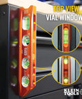 8 Inch Billet Magnetic Torpedo Level With V Groove for Precise 0 30 45 90 Degree Readings, orange body, side view on metal surface