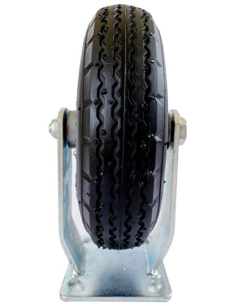 Front view of 2-Pack 8 Inch Heavy Duty Pneumatic Casters With Zinc Coated Top Rigid Plate And Black Rubber Wheels Air Filled Steel Hub