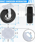 8 inch pneumatic caster wheels set of 4 with heavy duty rubber knobby tread dimension illustration