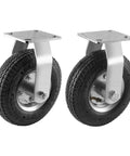 2 Pack 8 Inch Pneumatic Rigid Caster Wheels with Zinc Top Plate For Cart Dolly Trolley Workbench And Wagon All Terrain
