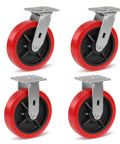8 Inch Industrial Caster Set Of 4 With Polyurethane On Polypropylene Wheels, Heavy Duty Casters For DIY Projects And Industrial Equipment, 6000 Lb Total Capacity, Includes 2 Rigid And 2 Swivel