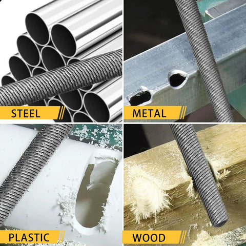 8 inch round metal file crafted from T12 carbon steel with 62-66 HRC, deeply quenched, used on steel, metal, plastic, wood