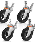 Set of four 8 Inch Wheel Scaffolding Caster With Round Stem One And Three Eighths Inch Dual Locking Brakes 1100 Pounds Capacity