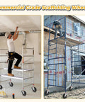 Workers using scaffolds with 8 Inch Wheel Scaffolding Caster With Round Stem One And Three Eighths Inch Dual Locking Brakes 1100 Pounds Capacity