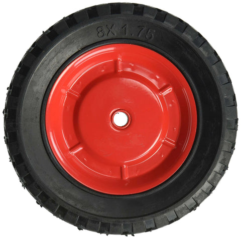 8-Inch Semi-Pneumatic Rubber Tire, Steel Hub with Ball Bearings, Diamond Tread, 1/2-Inch Bore Offset Axle,Black, front view